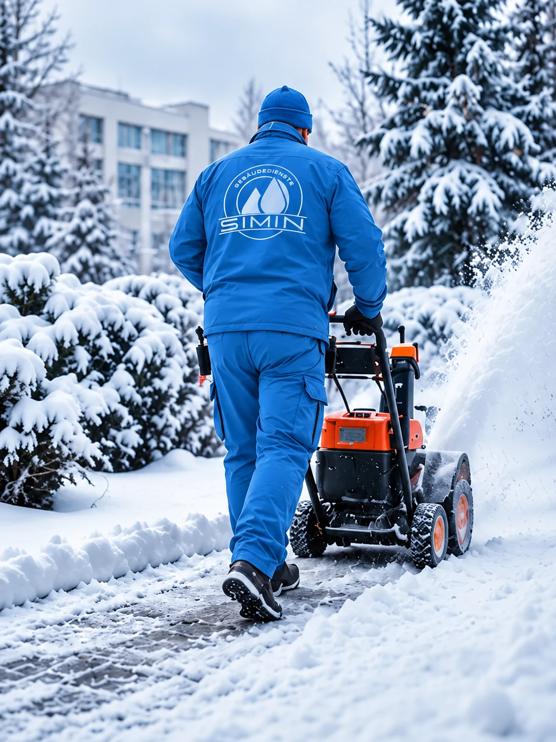 Winterdienst auf einem verschneiten Weg